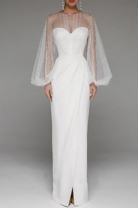 Celebrities Elegant Solid Slit Beading Mesh Strapless Evening Dress Dresses Tunics Fall fleece