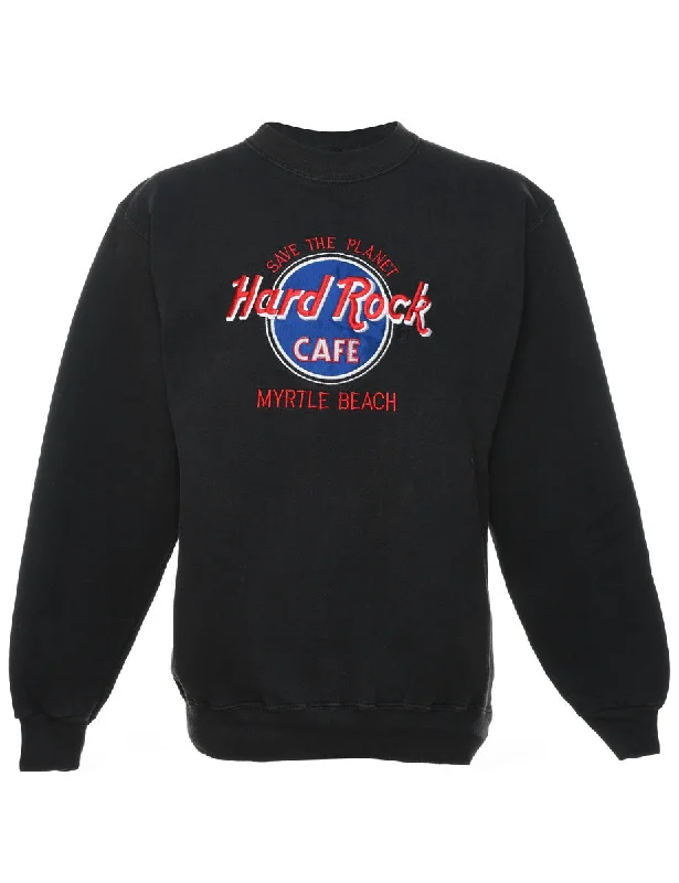 Hard Rock Cafe Embroidered Sweatshirt - S Hoodie with Relaxed Fit Easy Casual
