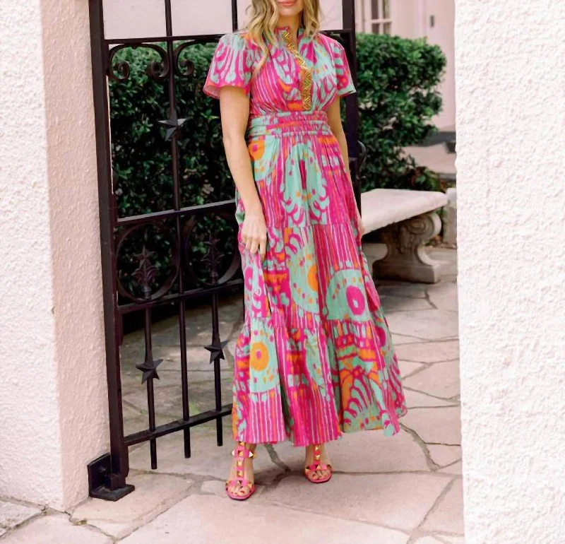 Eloise Dress In Fuchsia & Green Moroccan Ikat Tunics Practical easy-care