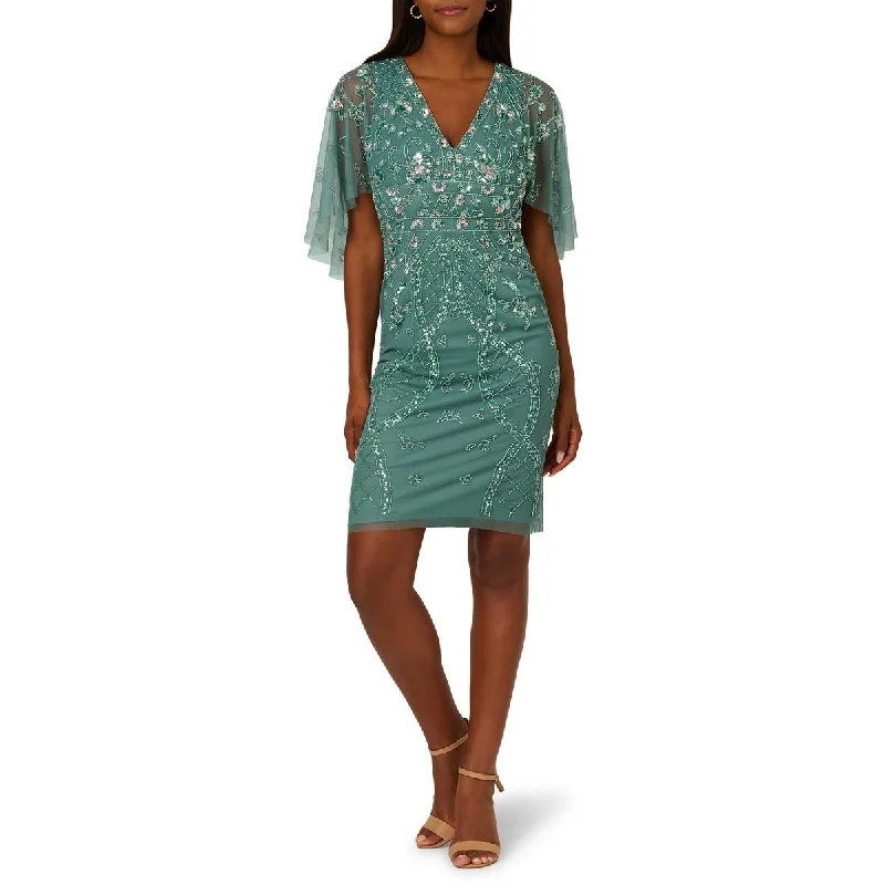 Womens Mesh Beaded Sheath Dress Elegant Long Evening