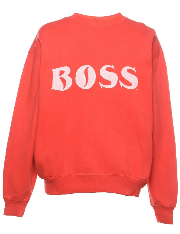 Boss Printed Red & Off-White Sweatshirt - M Hoodie with Hem Applique Textured Unique Boss Printed Red & Off-White Sweatshirt - M Hoodie with Hem Applique Textured Unique