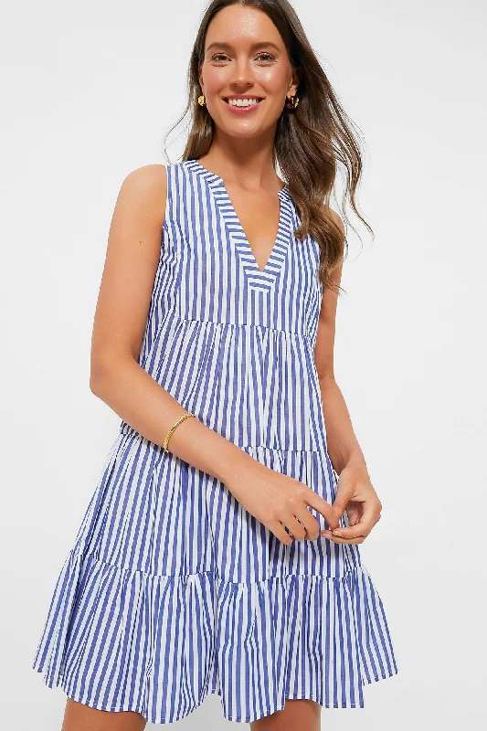 Blue and White Stripe Sleeveless Cotton Poplin Kenzo Dress Tunics Satin smooth