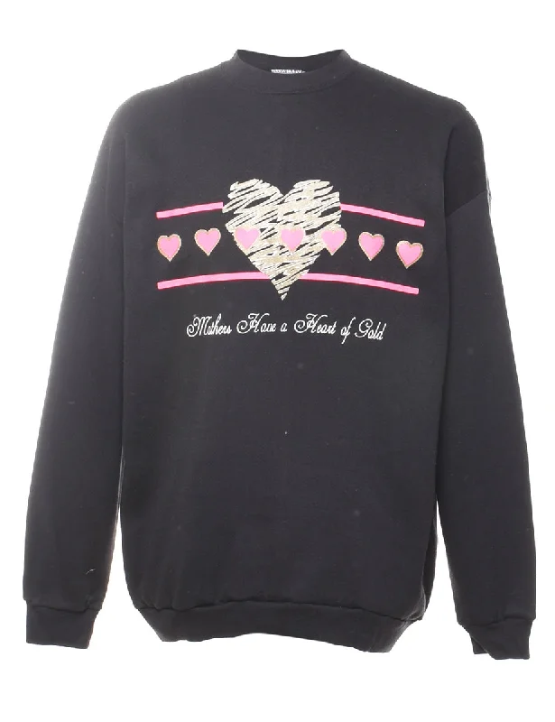 Black Printed Sweatshirt - XL Hoodie with Hem Detail Decorative Unique