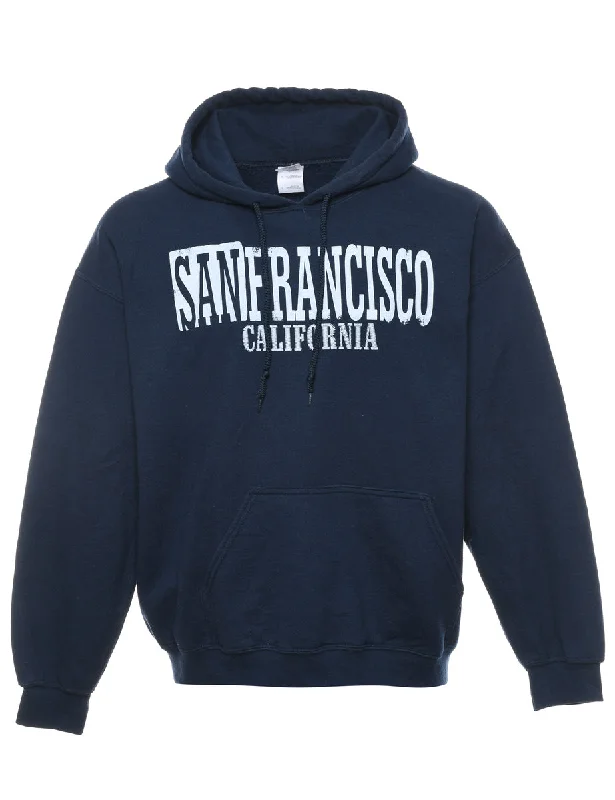 Navy San Francisco California Hoodie - L Hoodie with Hem Contrast Bold Stylish