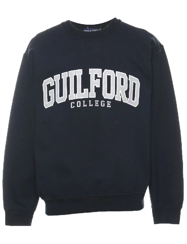 Guilford College Navy Printed Sweatshirt - S Hoodie with Hem Raw Edge Edgy Unfinished Guilford College Navy Printed Sweatshirt - S Hoodie with Hem Raw Edge Edgy Unfinished