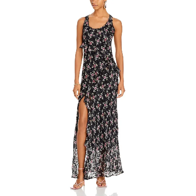 Womens Silk Blend Floral Maxi Dress Tunics Wedding white
