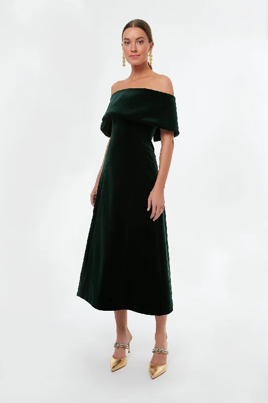 Dark Green Cotton Velvet Carita Dress Tunics Handmade artisanal