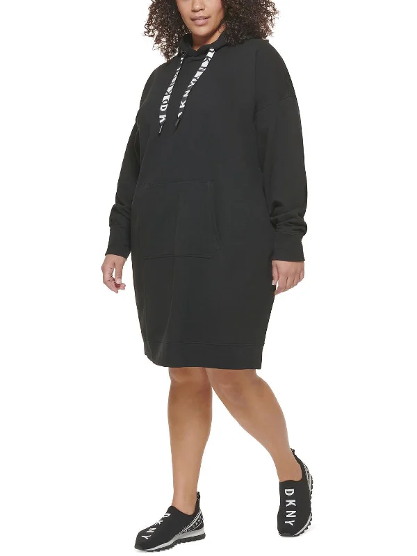 Plus Womens Fleece Hoodie Sweatshirt Dress Hoodie with Rhinestones Sparkly Elegant