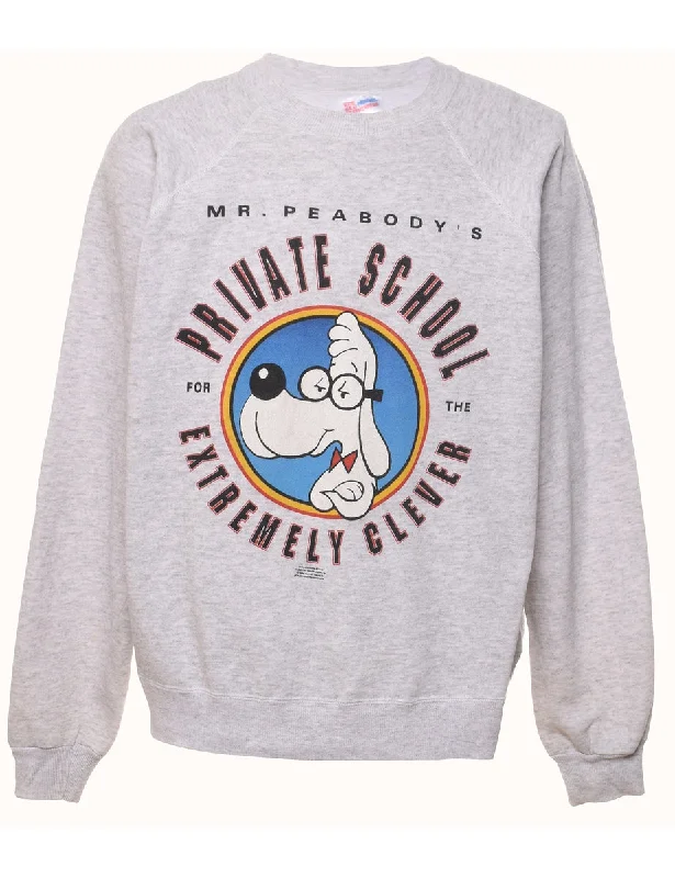 Marl Grey Printed Sweatshirt - XL Hoodie with Hem Raw Edge Edgy Unfinished
