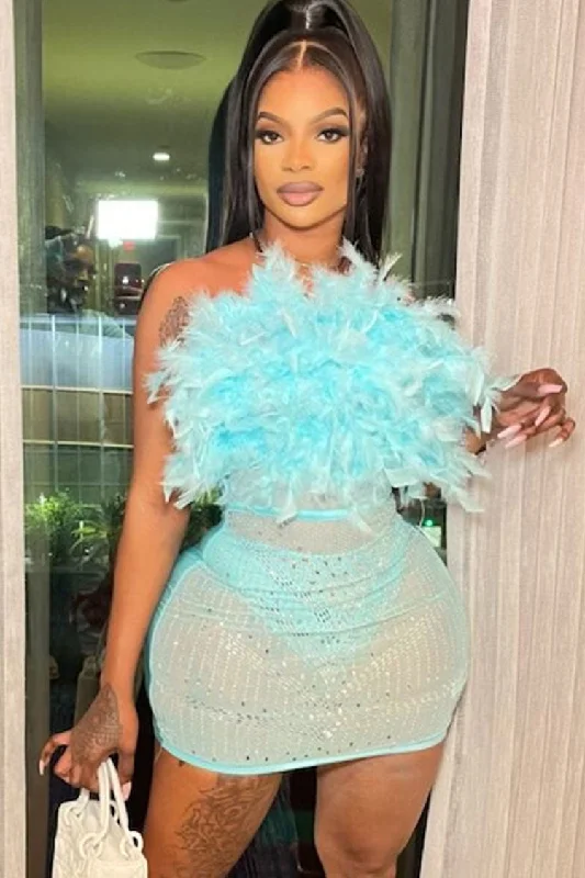 Sexy Rhinestone Sheer Mesh Panel Feather Strapless Party Mini Dress - Lake Blue Tunics Hiking breathable Sexy Rhinestone Sheer Mesh Panel Feather Strapless Party Mini Dress - Lake Blue Tunics Hiking breathable