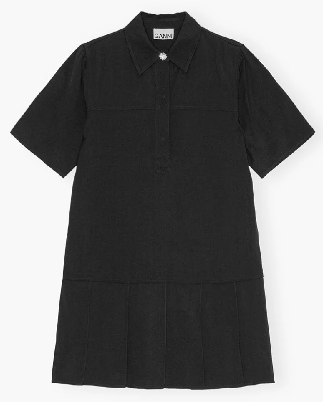 Viscose Twill Mini Dress BLACK Halter Neckline Beach