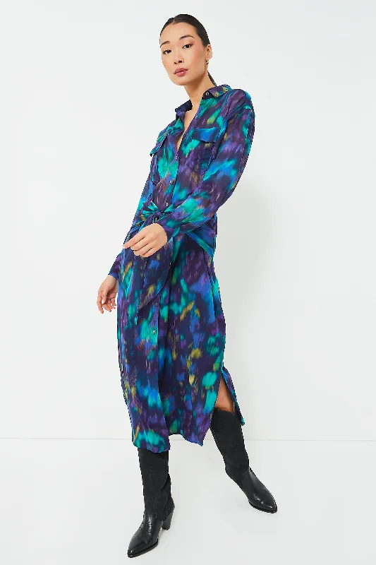 Blue Green Nesly Watercolor Dress Tunics New arrival