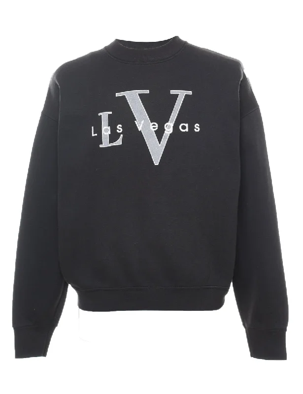 Las Vegas Black Sweatshirt - L Hoodie with Puffed Sleeves Voluminous Trendy