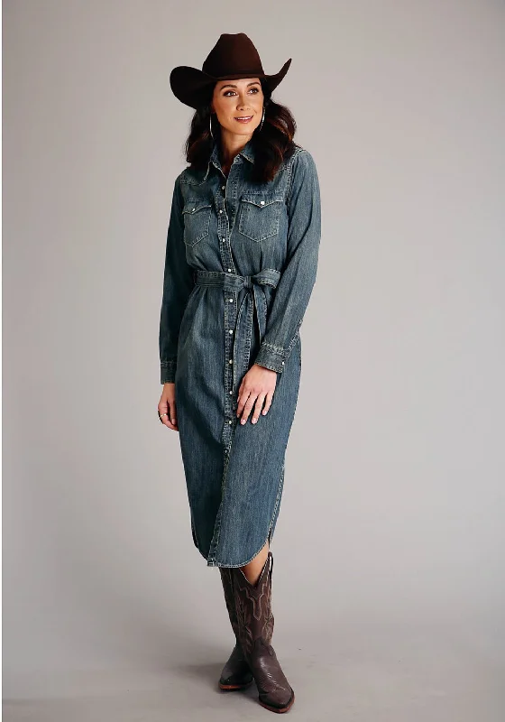 Stetson Womens Dirty Western Dark Denim 100% Cotton L/S Dress Tunics Seasonal trendy