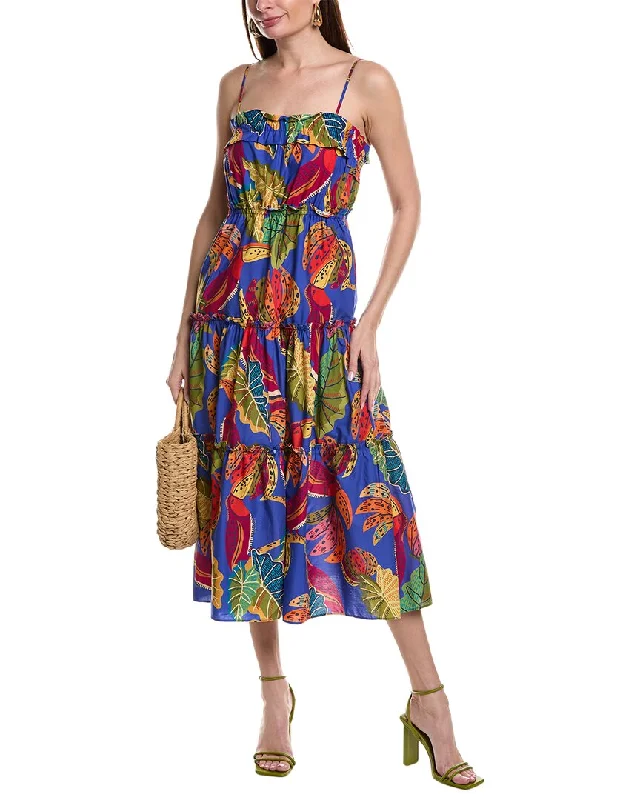 FARM Rio Beaks & Bananas Midi Dress Floral Print girly