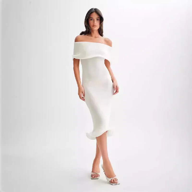 IKEARLAX Europe, America autumn and winter new cross-border women's clothing fashionable and elegant lapel fungus edge dress solid color dress dress Tunics Top rated