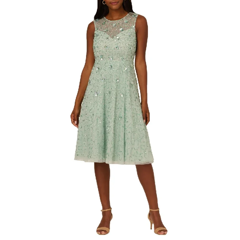 Womens Illusion Beaded Fit & Flare Dress Off-the-shoulder Chic Trendy
