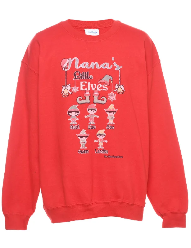 Festive Season Christmas Sweatshirt - L Hoodie with Hem Raw Edge Edgy Unfinished