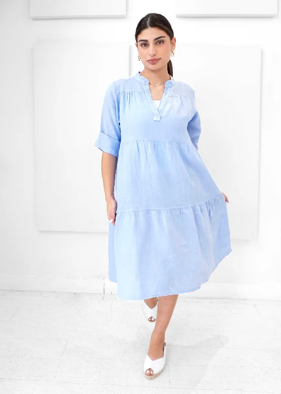 Orange - Gabriella's Roll-up Sleeve Dress Tunic Top Casual