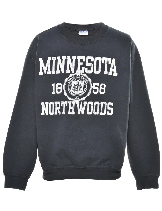 Minnesota Northwoods Printed Sweatshirt - M Hoodie with Cuffed Sleeves Snug Secure