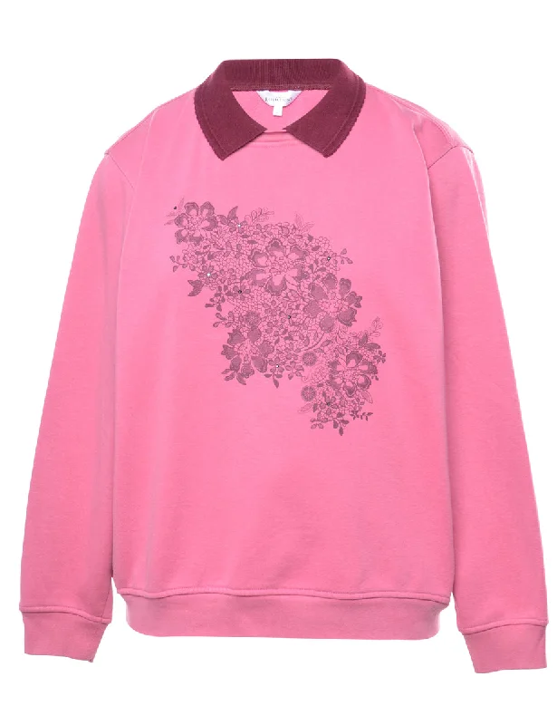 Floral Printed Sweatshirt - S Hoodie with Raglan Sleeves Sporty Comfortable
