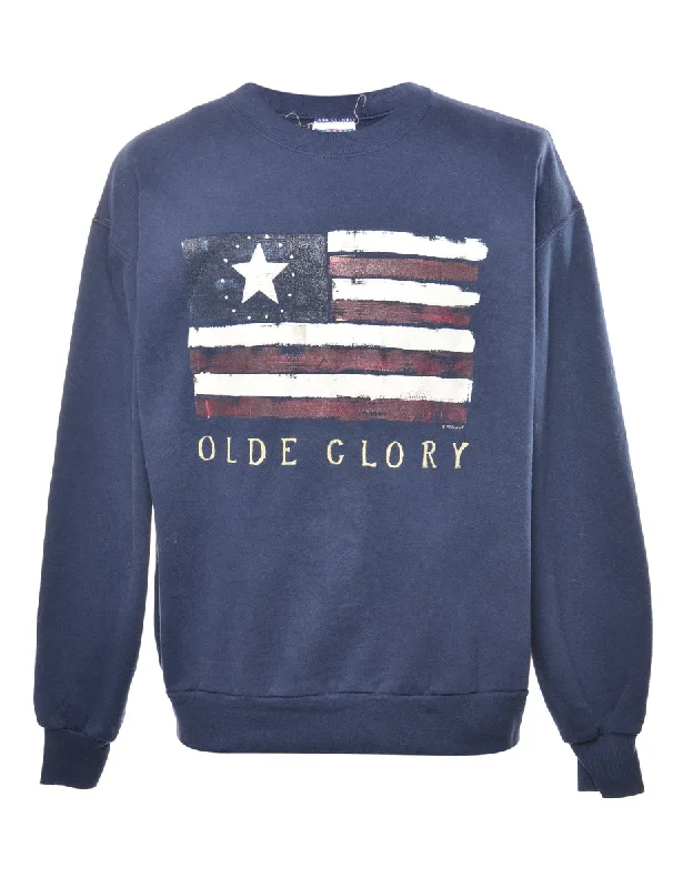 Olde Glory Printed Sweatshirt - L Hoodie with Drop Shoulder Relaxed Streetwear