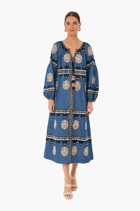 Chambray Blue Tula Long Dress Tunics Fleece cozy