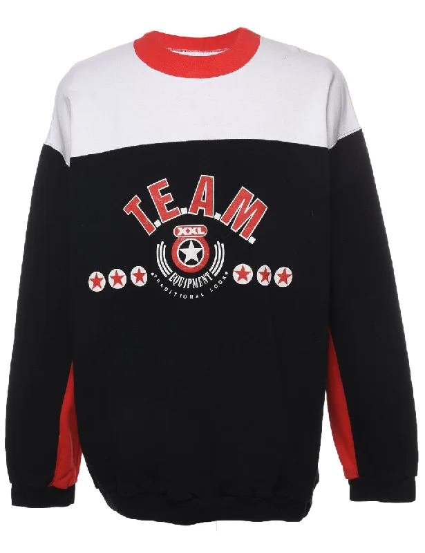 T.E.A.M 1990s Red, Grey & Black Sweatshirt - L Hoodie with Toggle Buttons Decorative Unique T.E.A.M 1990s Red, Grey & Black Sweatshirt - L Hoodie with Toggle Buttons Decorative Unique