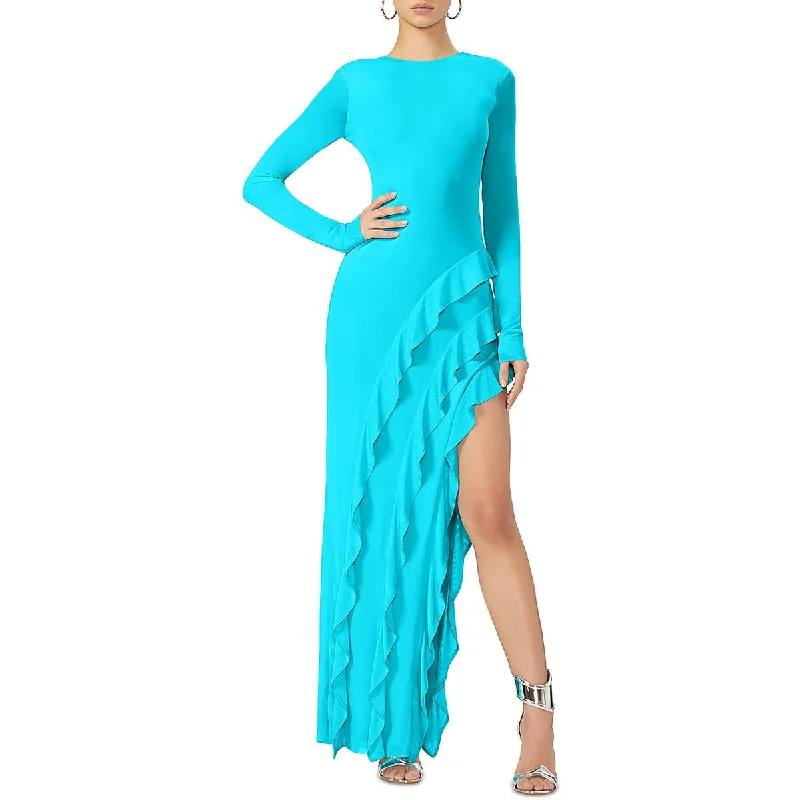 Womens Open Back Ruffled Maxi Dress Tunics Evening elegant