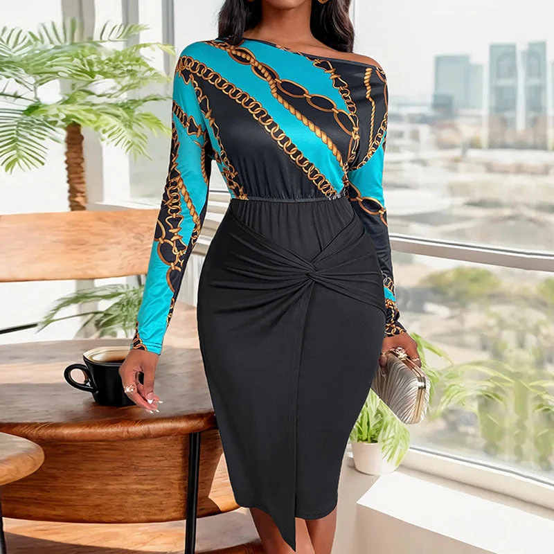 IKEARLAX foreign trade single shoulder slim kink dress splicing temperament commuter hip skirt Tunics Denim casual IKEARLAX foreign trade single shoulder slim kink dress splicing temperament commuter hip skirt Tunics Denim casual
