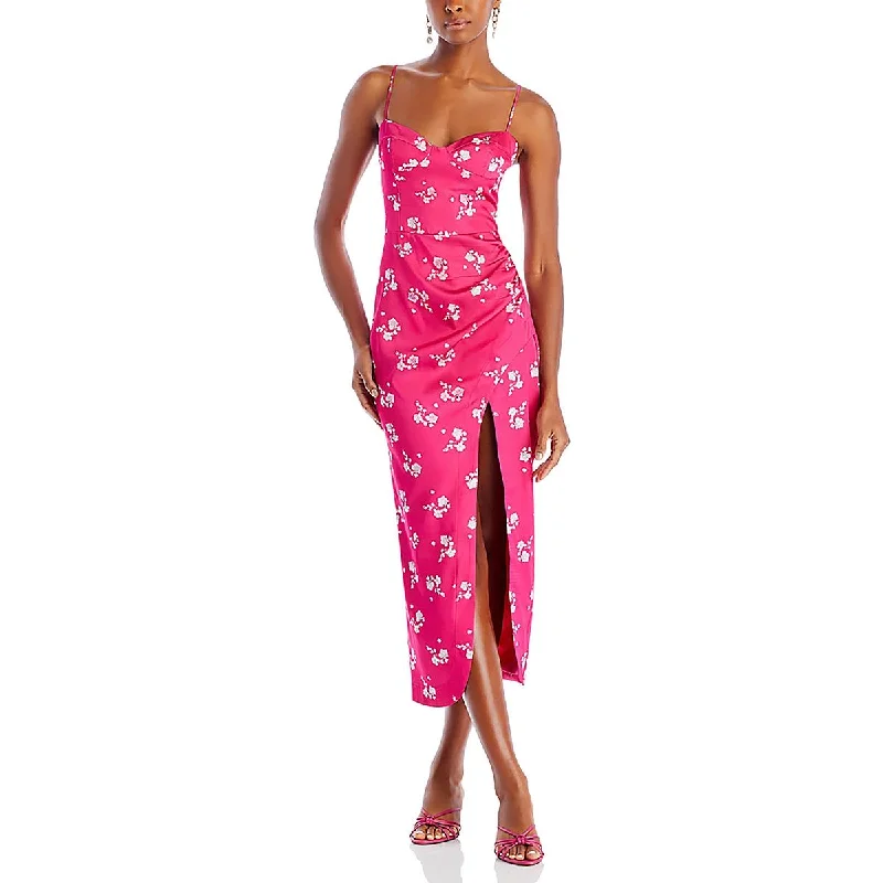 Amika Womens Satin Floral Print Midi Dress Tunics Fleece cozy