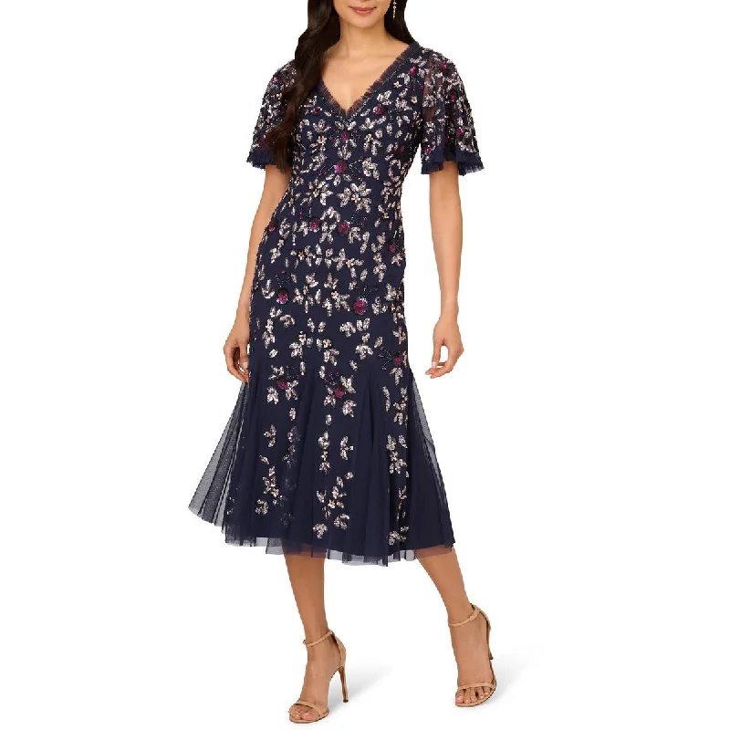 Womens Mesh V-Neck Midi Dress Tunics Summer linen