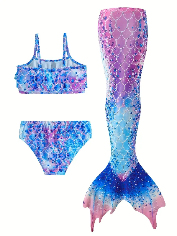 3PCS/Set Mermaid Princess Pool Party Outfit - Stylish Cami Top, Swim Shorts, and Sparkly Tail Skirt for Girls - Perfect Summer Dress Up for Beach, Pool, and Outdoor Play Tunics Sophisticated sleek 3PCS/Set Mermaid Princess Pool Party Outfit - Stylish Cami Top, Swim Shorts, and Sparkly Tail Skirt for Girls - Perfect Summer Dress Up for Beach, Pool, and Outdoor Play Tunics Sophisticated sleek