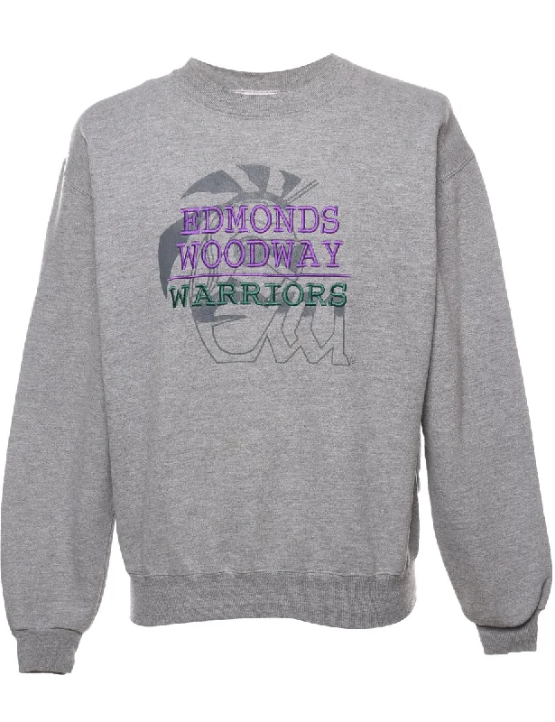 Edmonds Woodway Grey & Purple Embroidered Sweatshirt - M Hoodie Crop Top Short Trendy Edmonds Woodway Grey & Purple Embroidered Sweatshirt - M Hoodie Crop Top Short Trendy