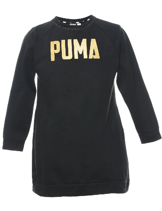 Puma Extra Long Black & Yellow Printed Sweatshirt - S Hoodie with Tied Waist Feminine Flattering Puma Extra Long Black & Yellow Printed Sweatshirt - S Hoodie with Tied Waist Feminine Flattering