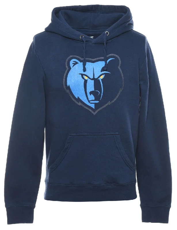 Navy Printed Sweatshirt - S Cotton Hoodie Fleece Lining Warmth