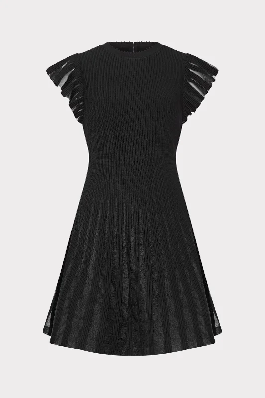 Sheer Flutter Sleeve Knit Mini Dress Tunics Travel practical