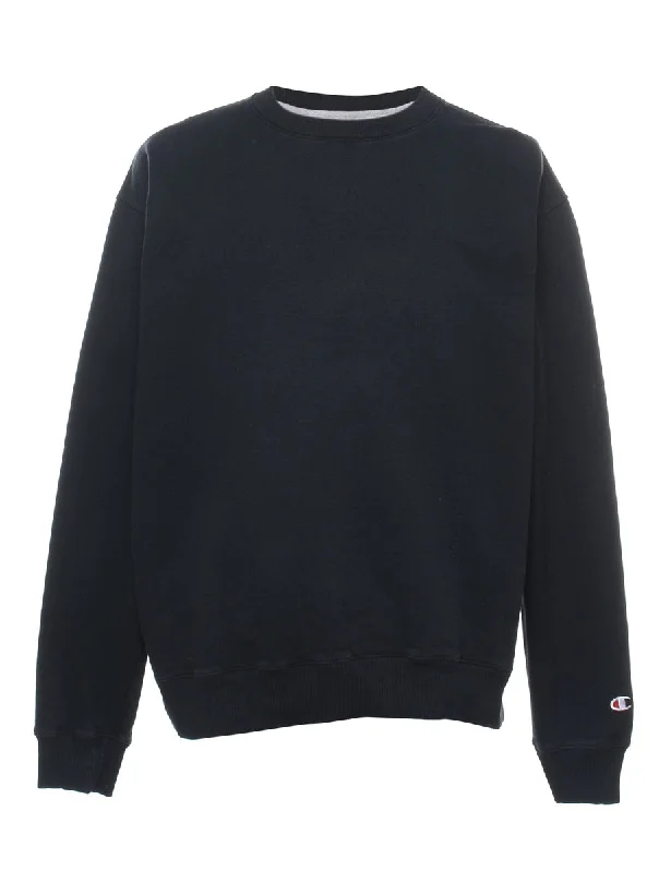 Champion Black Plain Sweatshirt - L Hoodie with Zipper Versatile Modern