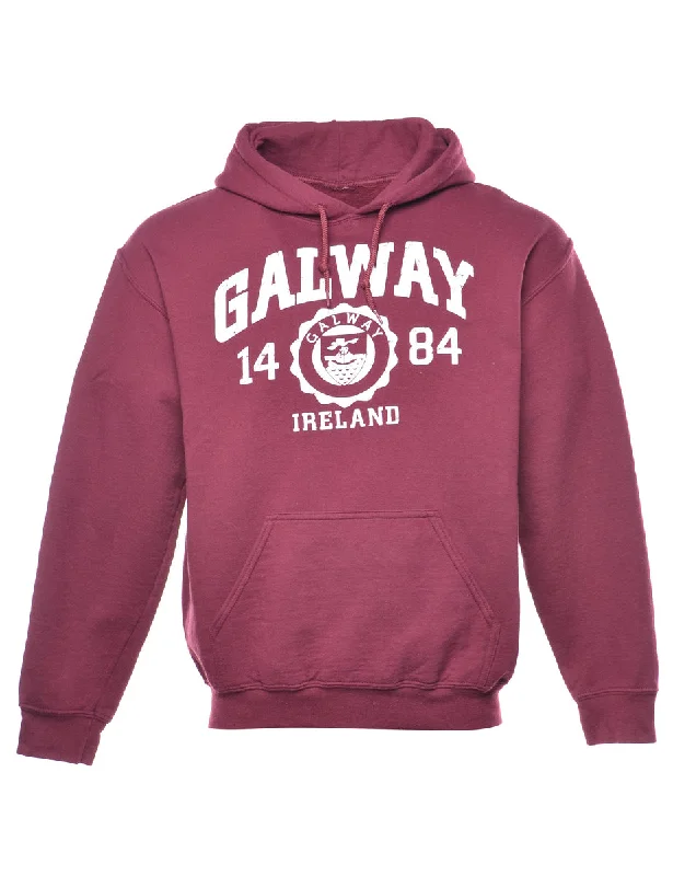 Calway Printed Burgundy & White Hoodie - M Hoodie with Zipper Versatile Modern