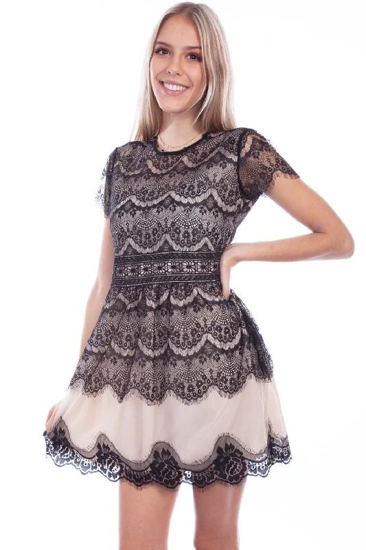 Scully Womens Black Polyester Contrast S/S Dress M Tunics Modern contemporary