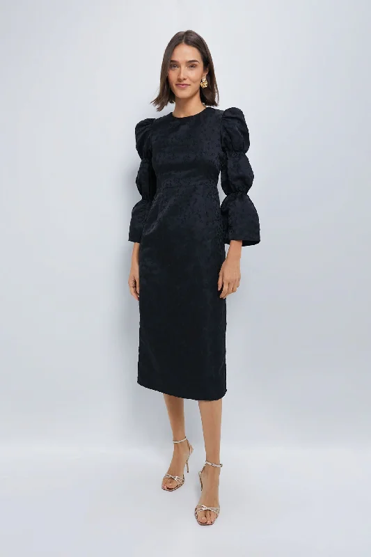 Black Jacquard Puff Sleeve Midi Darcy Dress Tunics Bestseller popular