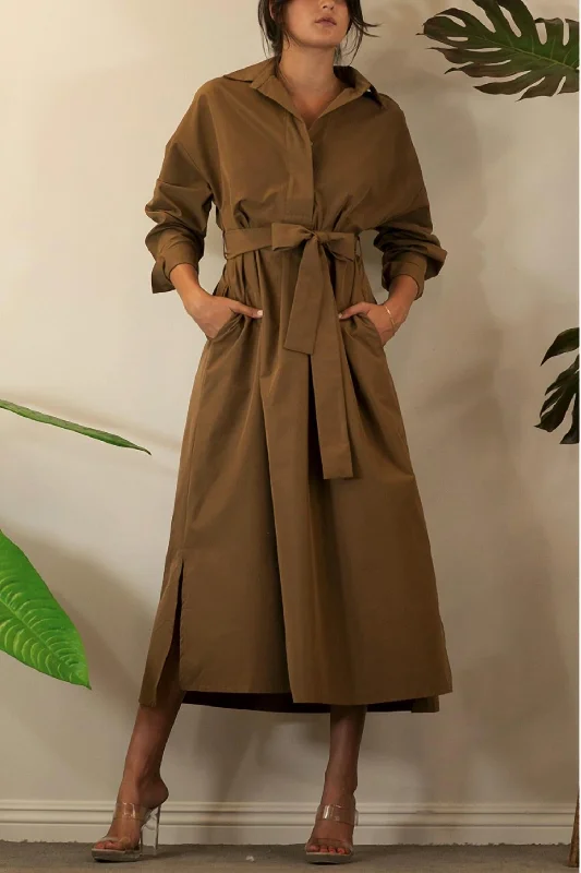 Cool Maxi Shirt Dress In Caramel Tunics Fall fleece