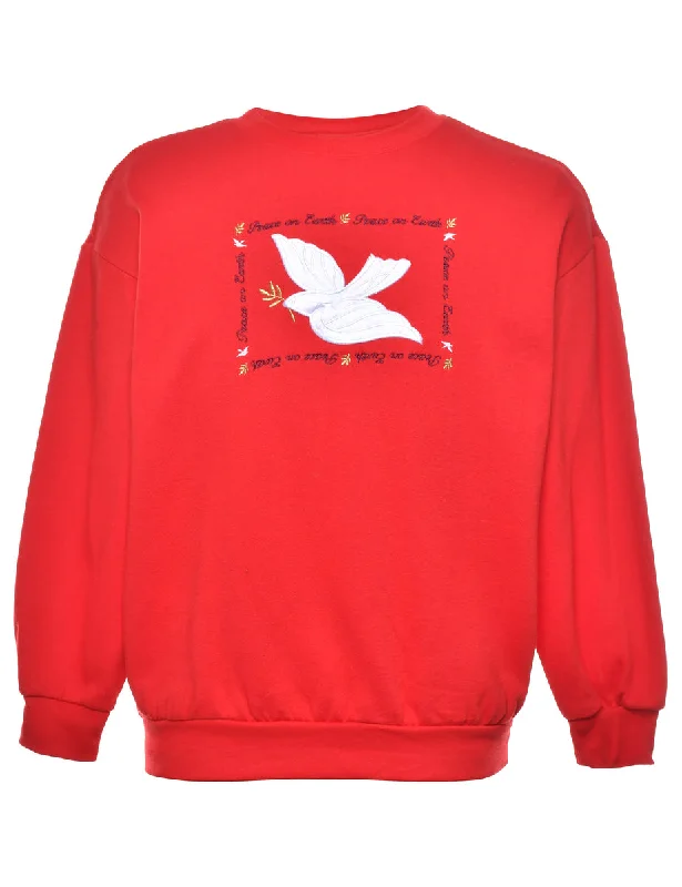 Animal Design Christmas Sweatshirt - M Hoodie with Hem Frayed Vintage Worn