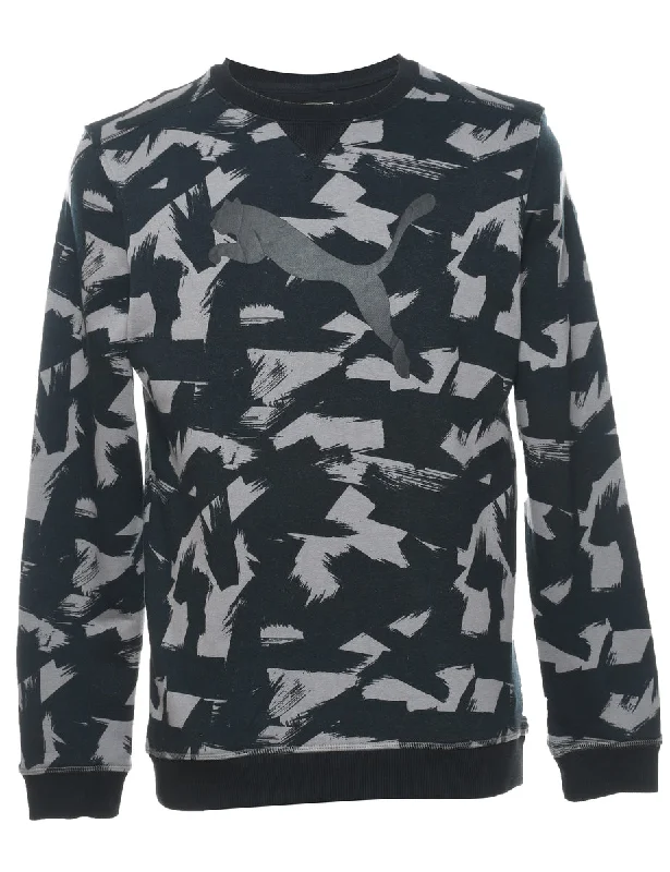 Puma Printed Black & Grey Sweatshirt - S Hoodie with Belted Waist Structured Tailored Puma Printed Black & Grey Sweatshirt - S Hoodie with Belted Waist Structured Tailored