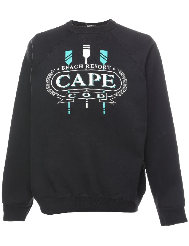 Cape Cod Dark Green Printed Sweatshirt - L Hoodie with Turtle Neck Cozy Winter
