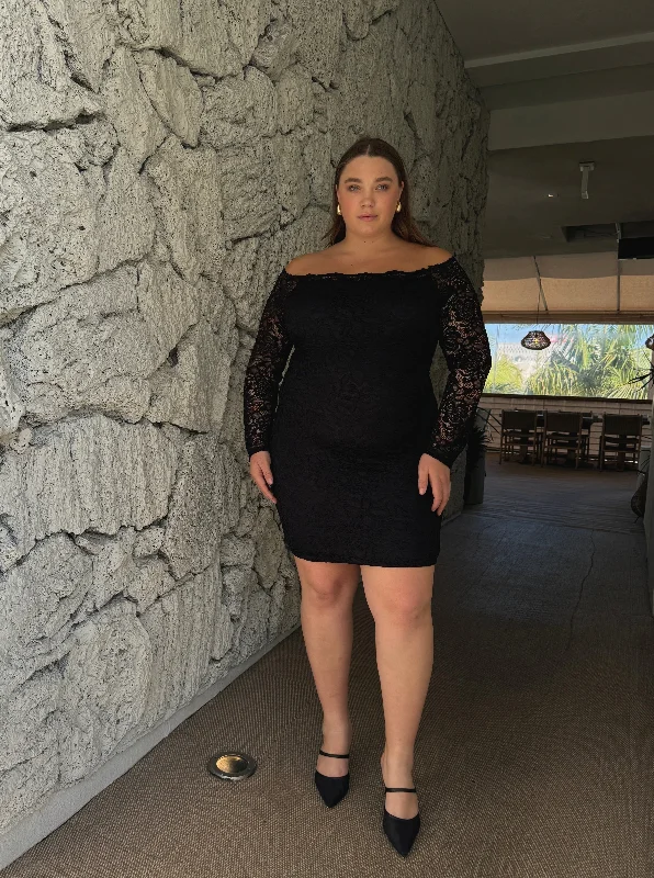 Plus Size Off The Shoulder Lace Mini Dress Tunics Yoga stretchy