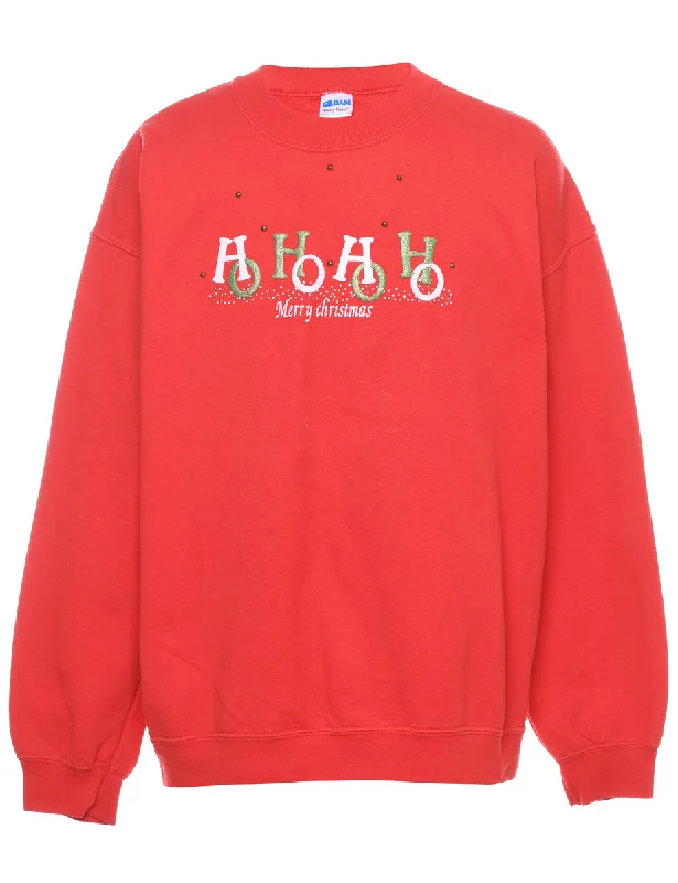 Festive Season Christmas Sweatshirt - L Hoodie with Hem Applique Textured Unique