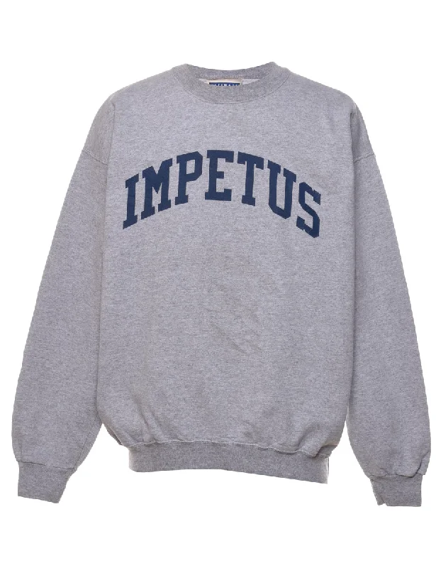 Impetus Grey & Navy Printed Sweatshirt - M Hoodie with Metallic Shiny Futuristic