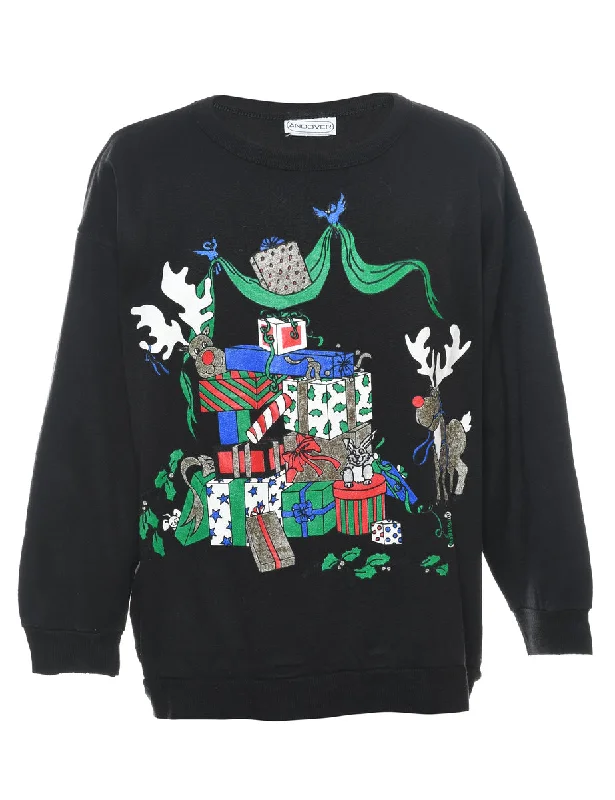 Festive Print Christmas Sweatshirt - L Hooded Sweatshirt Casual Wear Street Style