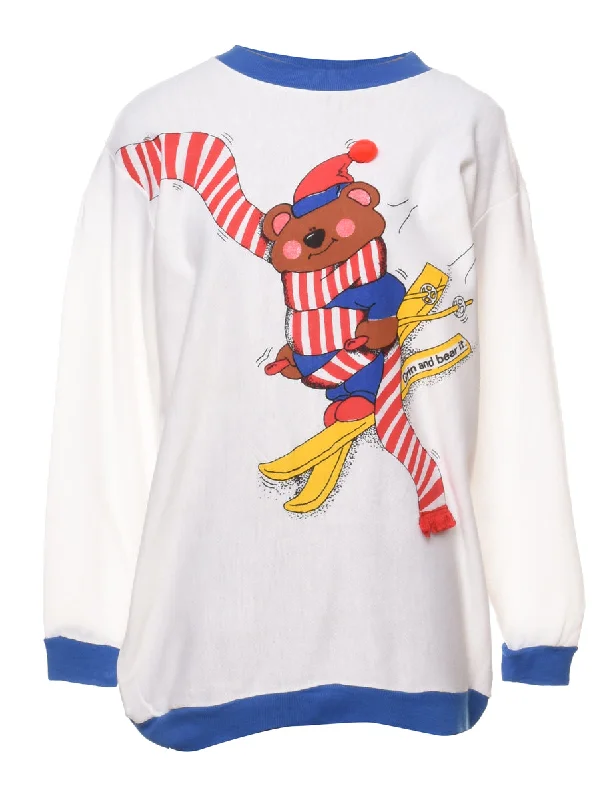 Bear Cartoon Sweatshirt - S Hoodie with Ribbed Hem Stretchable Secure